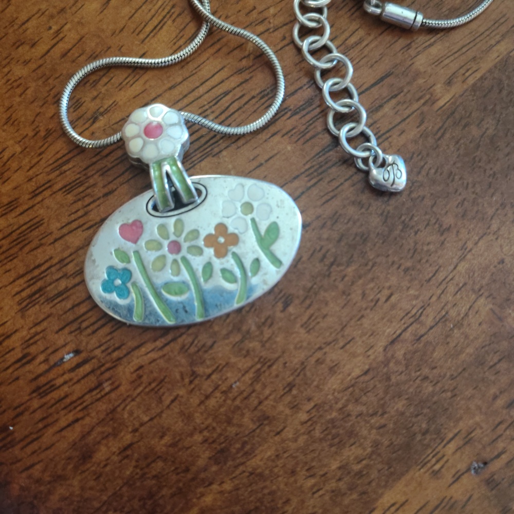 Brighton Silver Floral Enamel Pendant Necklace with Pink, Green, Blue Accents